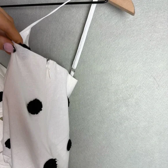 Brand New For Love & Lemons Abigail Polka Dot Mini Dress in Ivory White Black XL - Picture 6 of 13